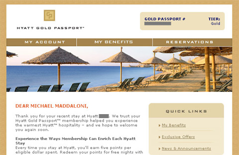 email from Hyatt Gold Passport