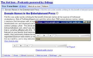 screenshot of Google Reader with popout