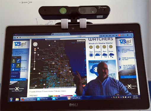 photo of Personify Plus test with 3D camera and weather map