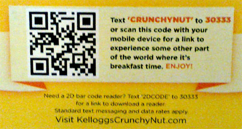 photo of QR code on back of Kellogg’s Crunchy Nut cereal box