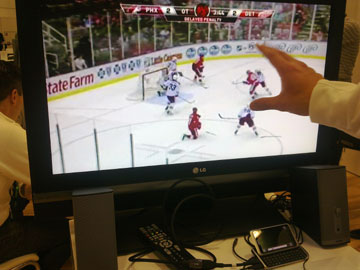 photo of NHL Gamecenter on an HDTV from a Nokia E7