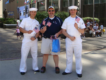 photo of Mike and US Navy sailors on Flag Day