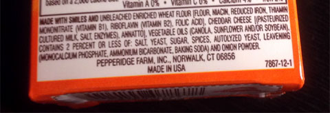 photo of Goldfish cracker ingredients