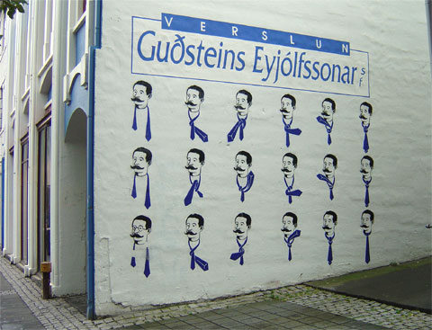 photo of a tie-tying mural in Reykjavik Iceland