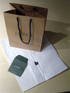 photo of J. Crew shopping bag and packaging