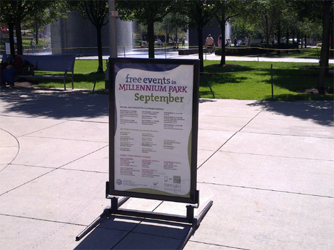 photo of QR code on event sign in Millennium Park, Chicago