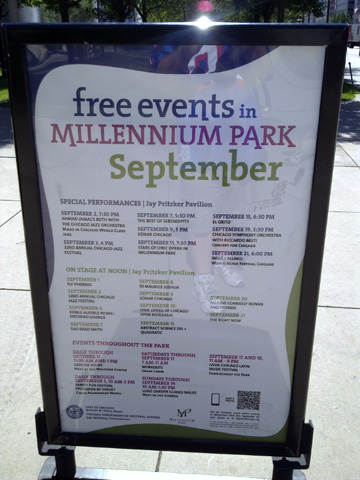 photo of QR code on detailed event sign in Millennium Park, Chicago