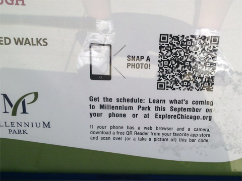 photo of QR code detail on event sign in Millennium Park, Chicago