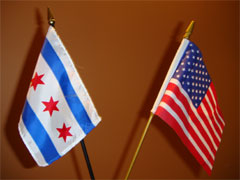 US and Chicago flags