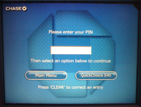 Chase ATM login screen