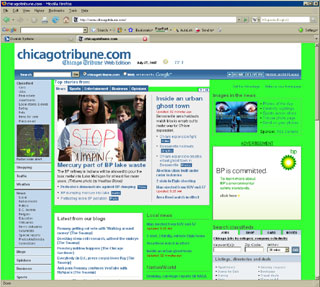 screen shot of Chicago Tribune Web site