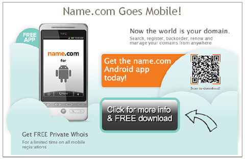 screen of name.com Android app email