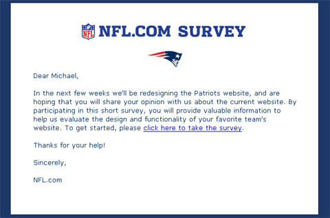 screenshot of NFL.com email