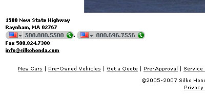 screen shot of Silko Honda contact information with Skype highlighting