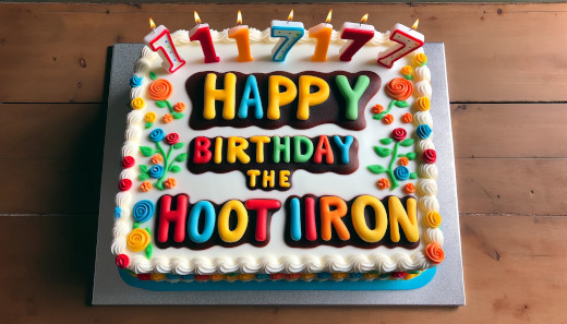 AI generated image of a 17th birthday cake for The Hot Iron