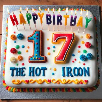 best AI generated image of a 17th birthday cake for The Hot Iron
