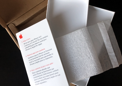 photo of Apple Care packaging to return an iPhone