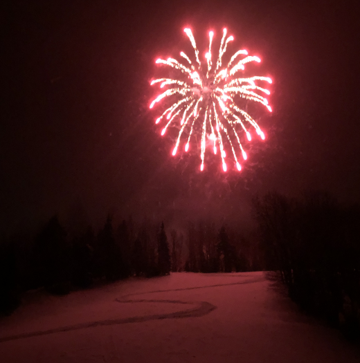 photo of New Years Eve fireworks over Blackjack Mountain in Bessemer, Michigan