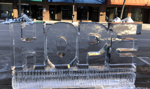 photo of HOPE ice sculpture in Appleton Wisconsin