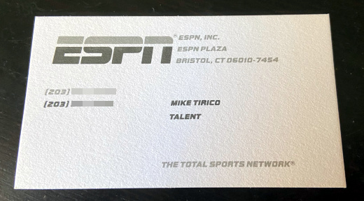 photo of Mike Tirico ESPN business card