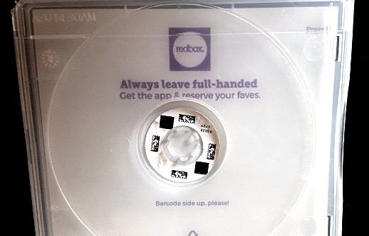 photo of Redbox DVD case with disc label