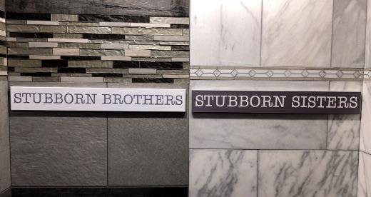 photo of restroom sign at Stubborn Brothers Brewery