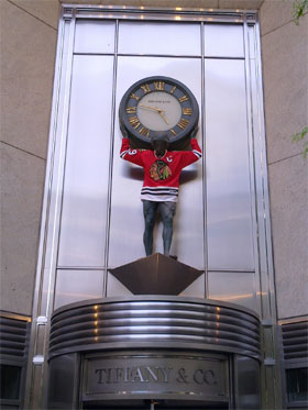 photo of Tiffany & Co. storefront with Chicago Blackhawks jersey