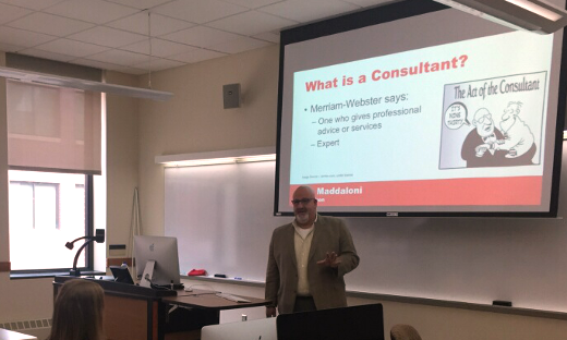 photo of Mike Maddaloni guest lecture at UW Oshkosh