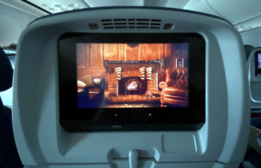 photo of yule log video on Delta Air Lines flight