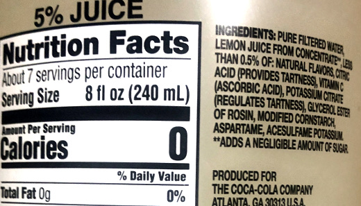 photo of Minute Maid ZeroSugar Lemonade label