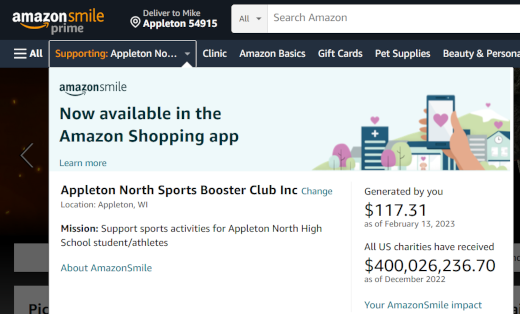 screenshot of Mike’s family’s AmazonSmile impact