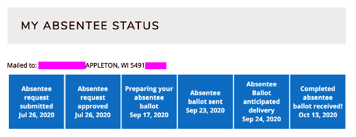 screenshot of my ballot tracking