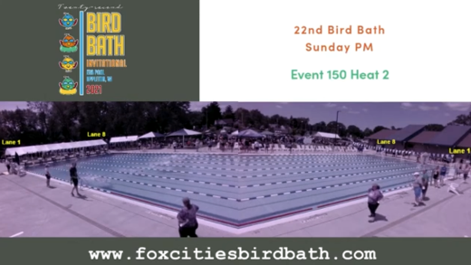 screenshot of Bird Bath swim meet livestream scene