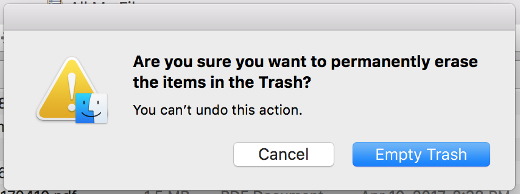 screenshot of an empty trash can message