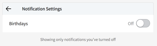 screenshot of LinkedIn birthday notifications turned off