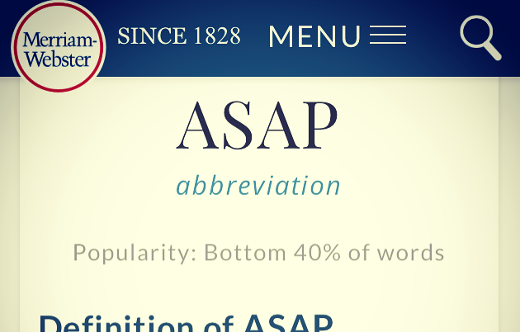 screenshot of ASAP definition page heading