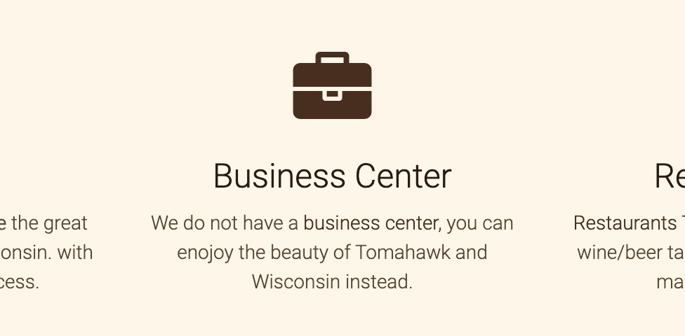 screenshot of hotel business center information