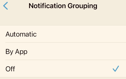 screenshot of the notification grouping switch in iOS