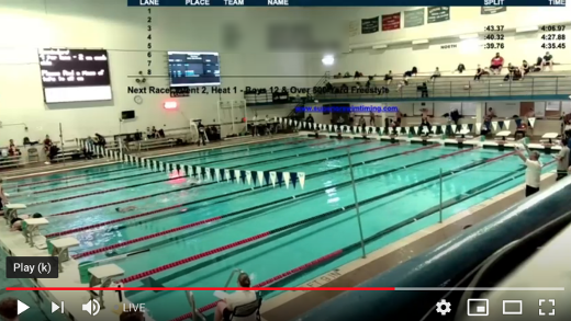 screenshot of streaming swim meet