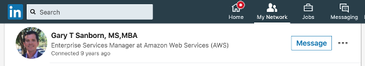 screenshot of my LinkedIn connection and friend Gary screenshot of my LinkedIn connection and friend Gary